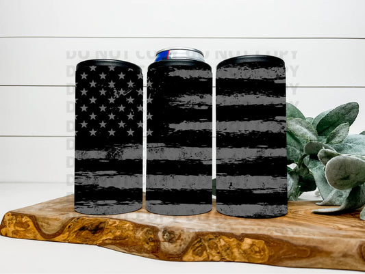 Distressed Flag Blackout 4 in 1 Can Cooler Tumbler